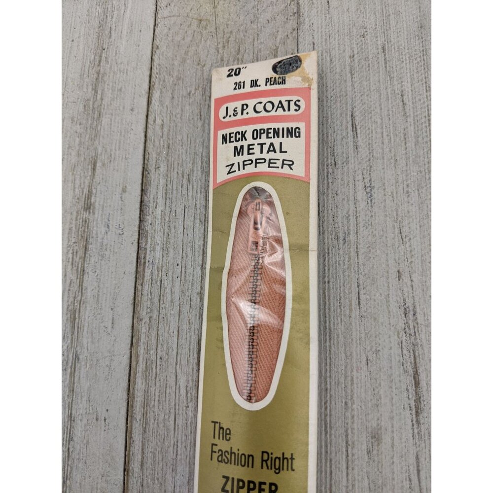 Vintage J&P Coats Neck Opening Metal Zipper 20" Dark Dk Peach 261 - Picture 2 of 4